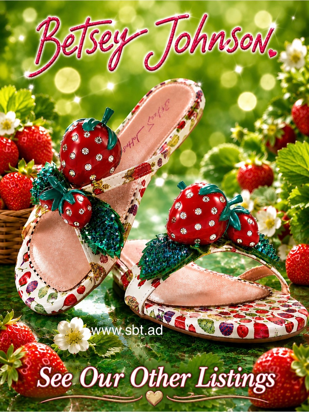 💕NWT Strawberry Dress By Cider Sandals By Betsey Johnson & Necklace +FREE Gift - Picture 8 of 8
